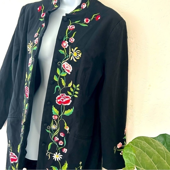 VICTOR COSTA VTG ASO Phoebe Buffay Alternative Floral Embroidered Jacket L - Picture 6 of 14